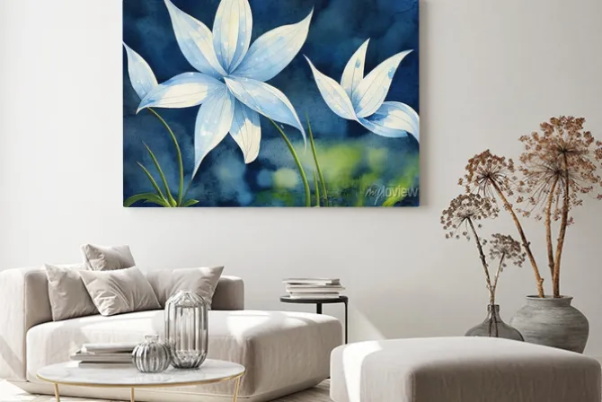 Obraz: Ilustracja kwiaty z kroplami wody