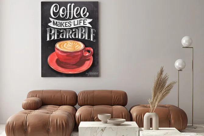 Obraz: Ilustracja z kawą i napisem