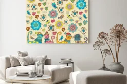 Obraz: Jasne tło z kotów, kwiatów i serca