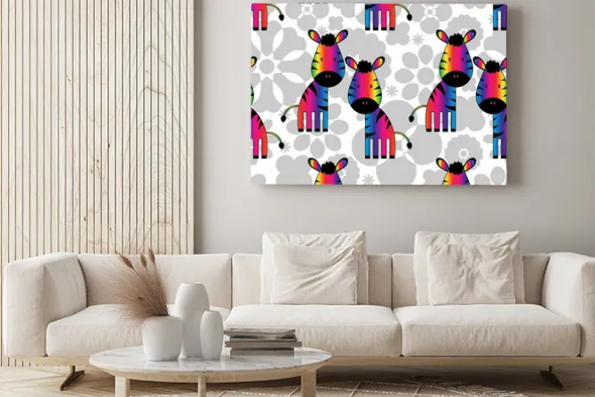 Obraz: Jednolite wzór z zabawnymi zebry tęczy