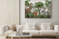 Obraz: Jungle landscape with wild animals for kids. vector.