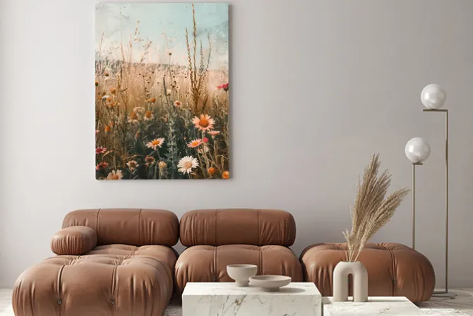 Obraz: Łąka późnym latem z suchą trawą i kwiatami