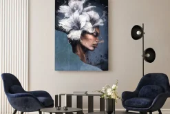 Obraz: Kobieta z białymi kwiatami na głowie abstrakcyjny portret