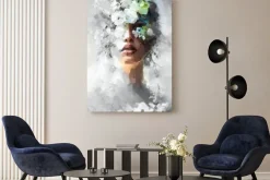 Obraz: Kobieta zasłonięta kwiatowym tłem