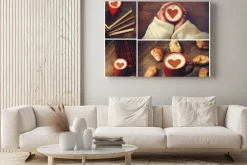 Obraz: Kolaż zdjęć z kubka i kształt serca.