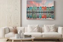 Obraz: Kolorowe domki w holandii krajobraz o zachodzie słońca