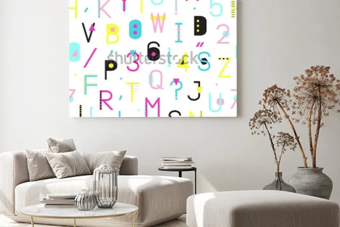 Obraz: Kolorowy alfabet wzór z numerami i interpunkcja geometrycznych