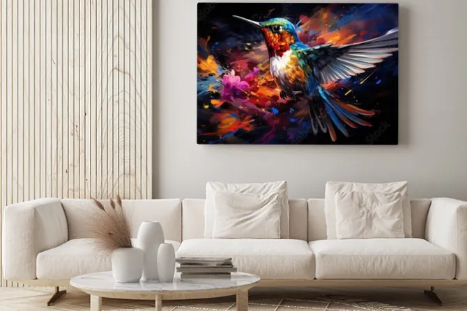Obraz: Kolorowy ptak koliber na czarnym tle