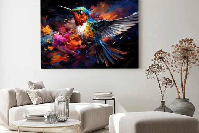 Obraz: Kolorowy ptak koliber na czarnym tle