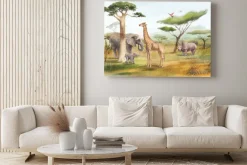 Obraz: Krajobraz safari zwierzęta i ptaki akwarela