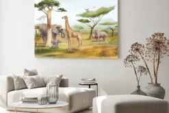 Obraz: Krajobraz safari zwierzęta i ptaki akwarela