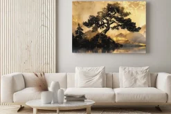 Obraz: Krajobraz w stylu chinoiserie ze złotym akcentem