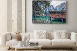 Obraz: Krajobraz z górskim jeziorem i widok na dolomity