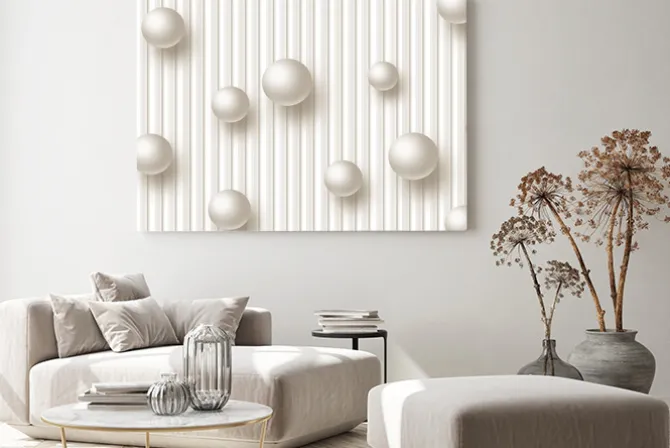 Obraz: Kremowe kule 3d na tle pasków