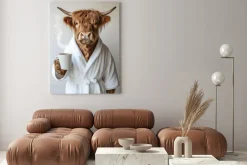 Obraz: Krowa górska z kubkiem kawy abstrakcja