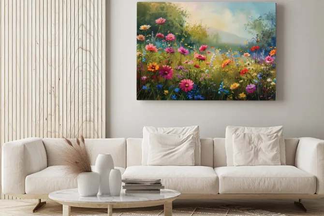 Obraz: Kwiaty na łące barwny krajobraz przyrody