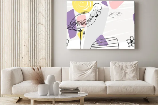 Obraz: Kwiecisty abstrakcjonistyczny geometryczny bezszwowy wzór z flamingiem.