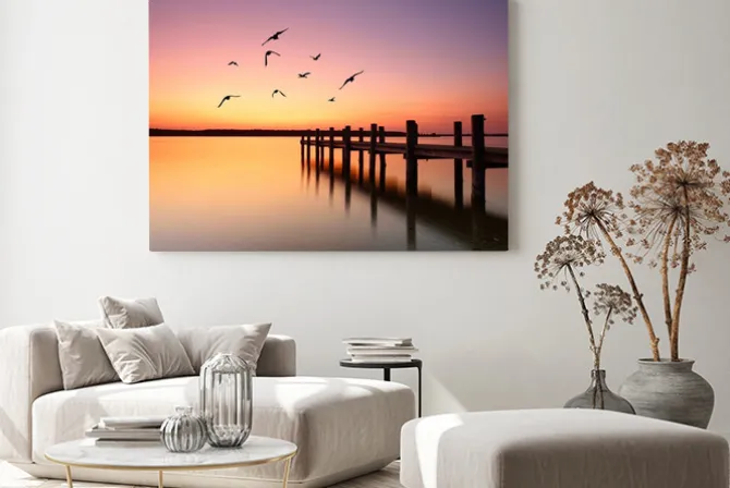 Obraz: Langer steg am see am morgen