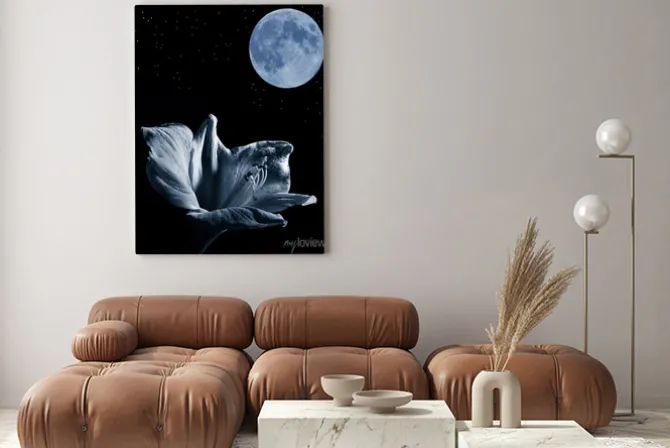 Obraz: Lilia na tle nocnego nieba i księżyca