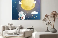 Obraz: Little astronaut boy flying with moon baloon