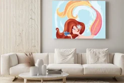 Obraz: Little cute mermaid with fishes and seashells. book illustration,