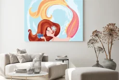 Obraz: Little cute mermaid with fishes and seashells. book illustration,