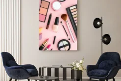 Obraz: Make up cosmetics products against pink color background