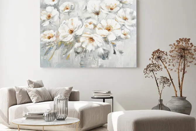 Obraz: Malowane białe kwiaty w stylu olejnym