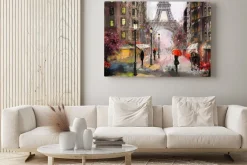 Obraz: Malunek przedstawiający ludzi pod parasolami w paryżu