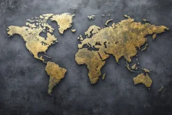 Obraz: Mapa świata na surowym betonowym tle nowoczesny styl