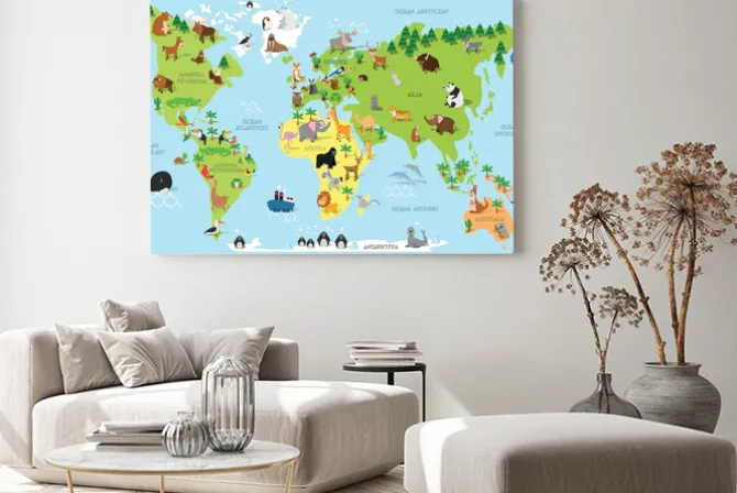 Obraz: Mapa zwierzęta rysunkowe po polsku