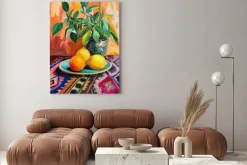 Obraz: Martwa natura z owocami cytryny i rośliną