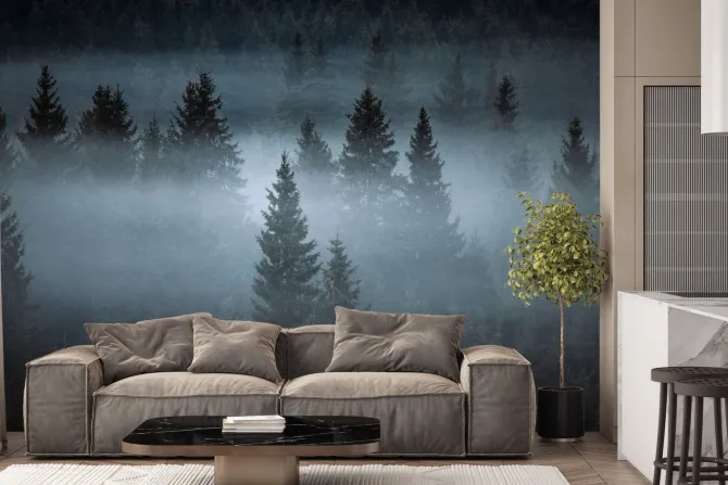 Obraz: Mglisty krajobraz las iglasty