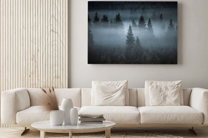 Obraz: Mglisty krajobraz las iglasty