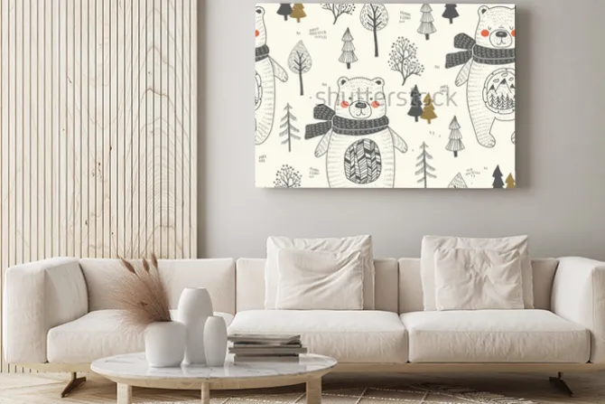 Obraz: Misie w lesie w stylu skandynawskim