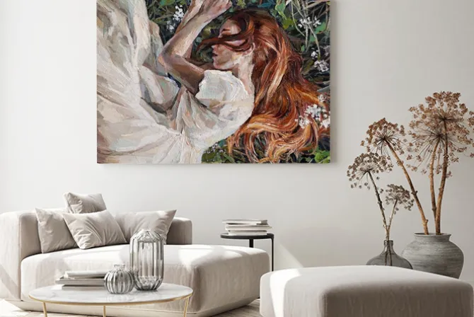 Obraz: Młoda dziewczyna na polu ziół i dzikich kwiatów