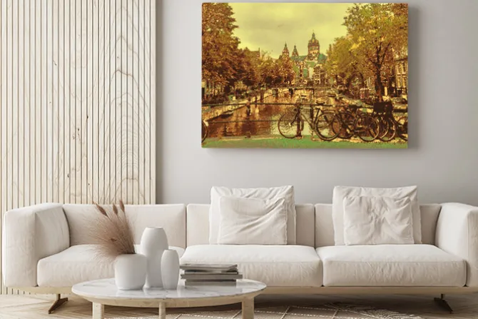 Obraz: Most w amsterdamie miejski krajobraz z rowerami