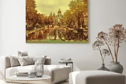 Obraz: Most w amsterdamie miejski krajobraz z rowerami