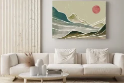 Obraz: Mountain landscape watercolor painting illustration with line