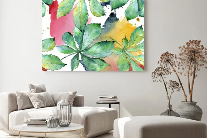 Obraz: Namalowane liście kasztanowca