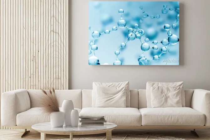 Obraz: Niebieski przezroczysty model cząsteczki na niebiesko