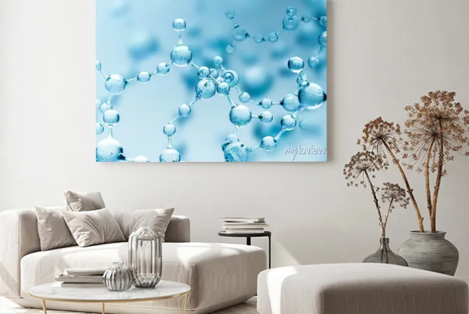 Obraz: Niebieski przezroczysty model cząsteczki na niebiesko