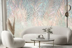 Obraz: Niebieskie i różowe liście palm