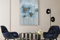 Obraz: Niebieskie kwiaty ze złotem malunek