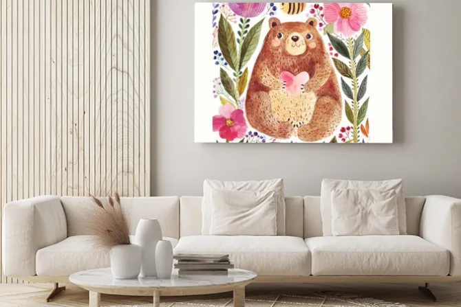 Obraz: Niedźwiedź i kwiaty