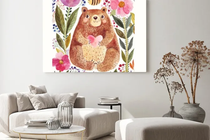 Obraz: Niedźwiedź i kwiaty