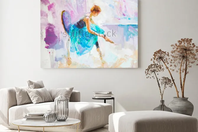 Obraz: Obraz olejny, dziewczyna baleriny. objęte słodkie baleriny taniec