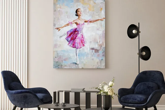 Obraz: Obraz olejny, dziewczyna baleriny. rysowane słodkie baleriny