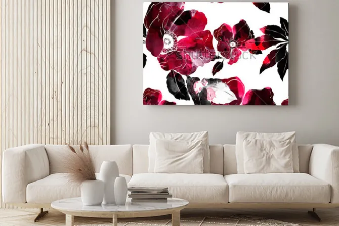 Obraz: Odciski kwitnące dzikiej róży wzór. abstrakcyjna akwarela i cyfrowy