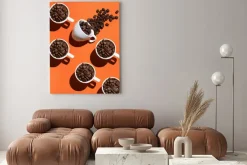 Obraz: Сoffee pattern on orange paper background.